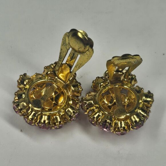 Regency Pink Rhinestone Butterfly Pin w/Matching Earrings Vintage Goldtone - Picture 6 of 16